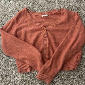 American Eagle Cropped Maroon Cardigan Sweater